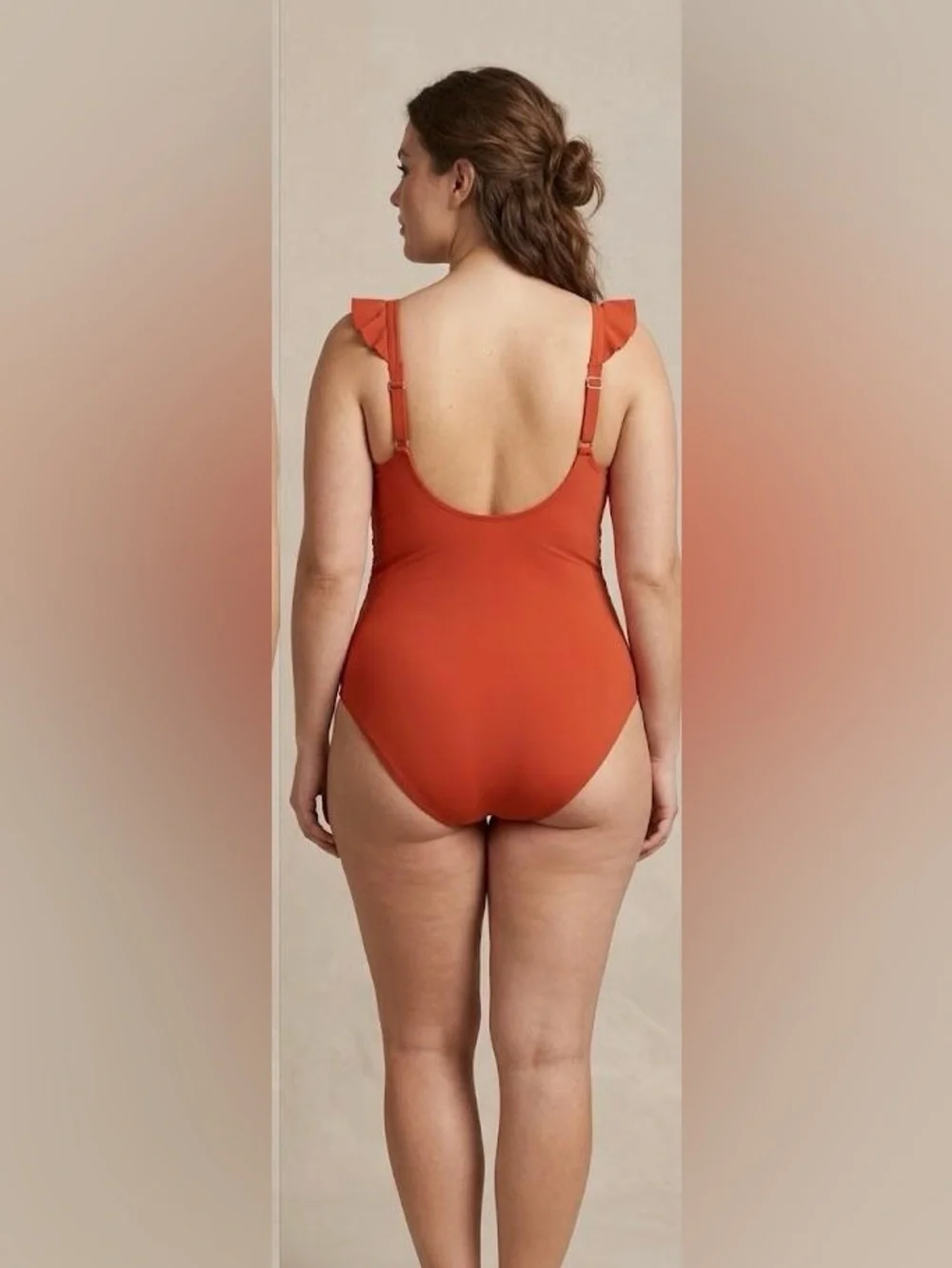 NWT DKNY Rust Orange Ruffle One Piece Swimsuit XXL Plus Size Swimwear - Picture 2 of 4